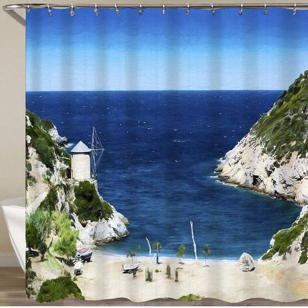 

shower curtain,the beach of lakes is a small rocky cove with some sand,found at north of the old town of alonissos,waterproof