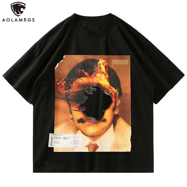 

men's polos aolamegs hip hop burns image from vintage printed male shirt hipster high street style t summer fashion couple streetwear, White;black