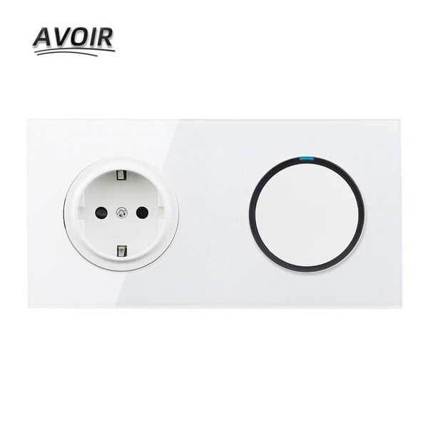 

smart home control avoir 1/2/3/4 gang switch + socket eu/de/ru glass panel plug wall 110-250v power electrical outlet led indicator