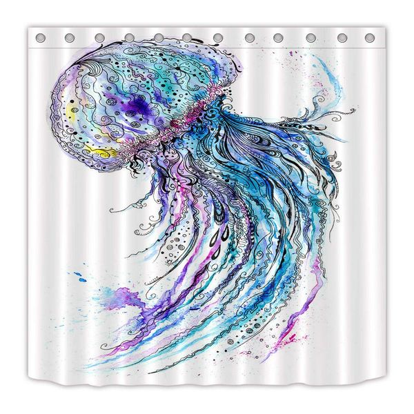 

watercolor jellyfish luxury decoration bathroom decoration shower curtain waterproof fabric shower l to send 12 hooks 72