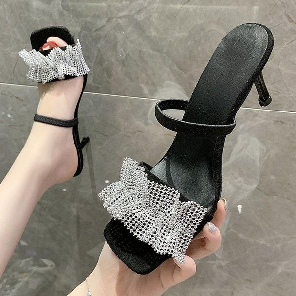 

sandals slingback women's summer 7cm ladies ruffles peep toe female thin high heels strap woman shoes fashion gladiator, Black