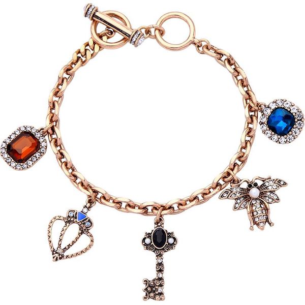 

charm bracelets 3pcs/lot fashion women jewelry vintage metal chain insect crown key bracelet, Golden;silver