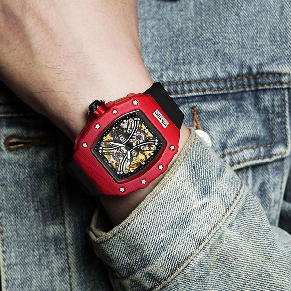 

watch pintime/ tiktok, red voice, hollowed automaton, men's, Slivery;brown