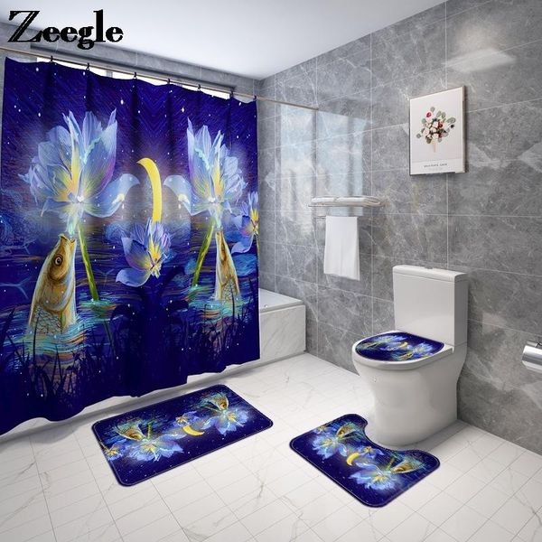 

animal printed bath mat and shower curtain set home decor bathroom carpet rugs non slip u-shaped toilet rug mats