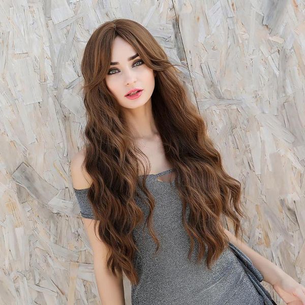 

hair bun maker women fashion long wavy curly party cosplay natural synthetic full wigs, Brown