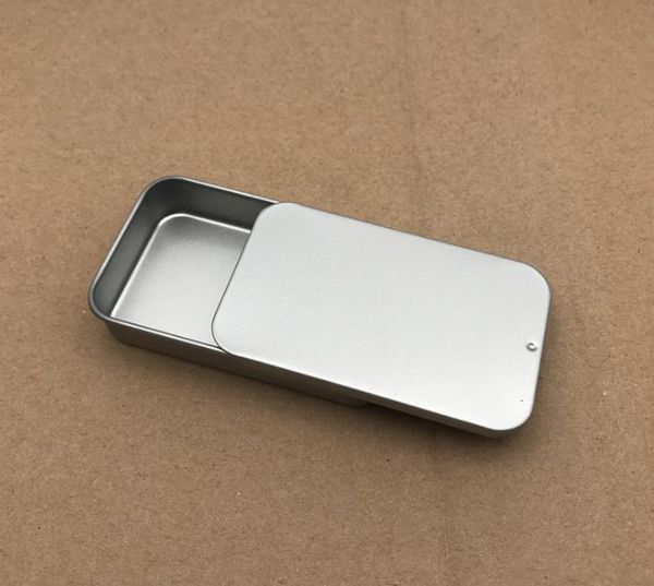 Großhandel schlichte silberfarbene Blechdose mit Schiebedeckel, rechteckige Süßigkeiten-USB-Box, schlichte silberne Farbdose mit Schiebedeckel