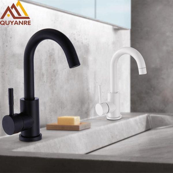 

bathroom sink faucets quyanre black white 304 stainless steel polished basin mixer dual rotatable faucet torneira banheiro
