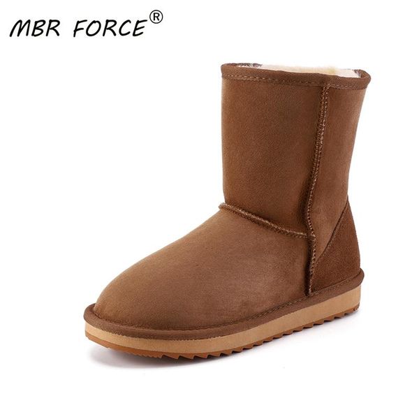 

boots mbr force fashion real sheepskin leather snow for women shearling fur wool lined winter shoes large size, Black