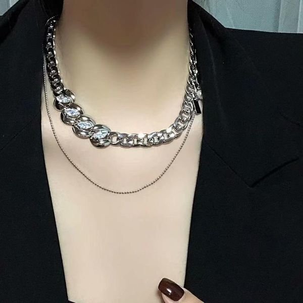 

chains fashion asymmetrical rhinestone retro chain thick metal personalized short necklace ladies, Silver