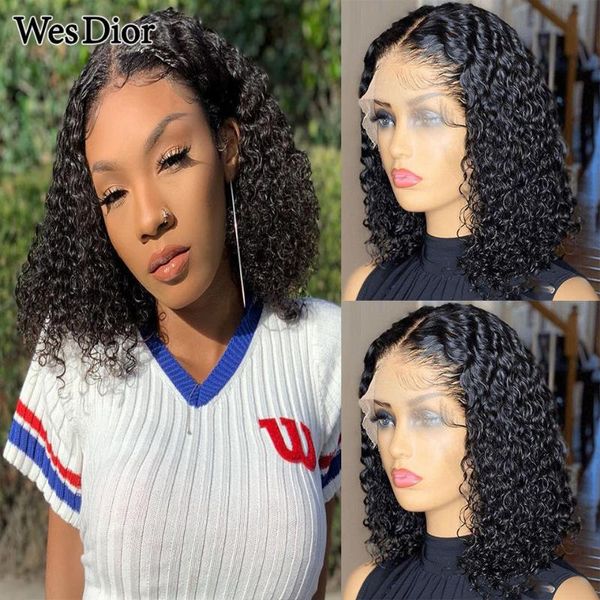 

lace wigs short bob curly front wig brazilian human hair with baby pre-plucked 4x4 closure for women density 180, Black;brown