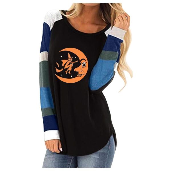 

running jerseys summer base o-neck black tees funny girls tshirwomen's casual halloween print collision stripes round neck long sleeve, Black;blue