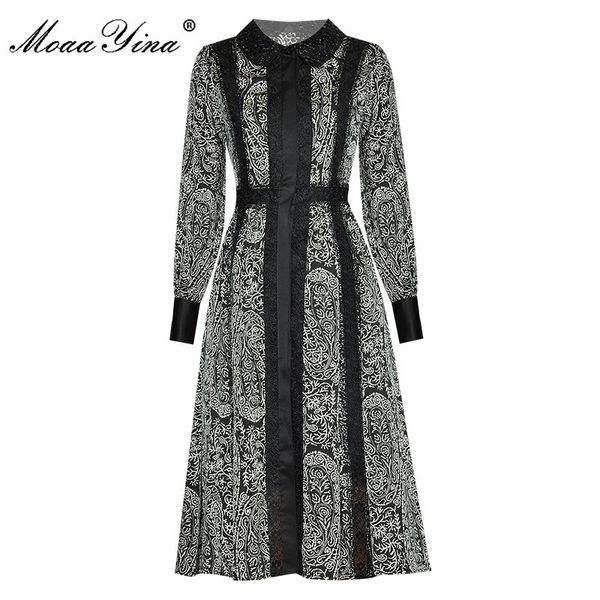 

fashion designer dress autumn women's dress long sleeve beading lace print vintage dresses 210524, Black;gray