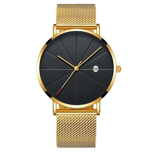 

simple temperament meter line calendar mesh belt men's watch, Slivery;brown