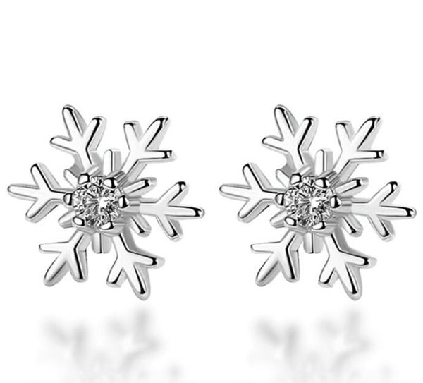 

s925 sterling silver snowflake stud earrings luxury women jewelry cz diamond shining crystal earring christmas gift, Golden;silver