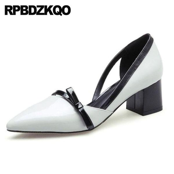 

korean mary jane 2021 block strap patent leather bow women pointed toe sweet cute sandals red prom shoes pumps gray medium heels dress, Black