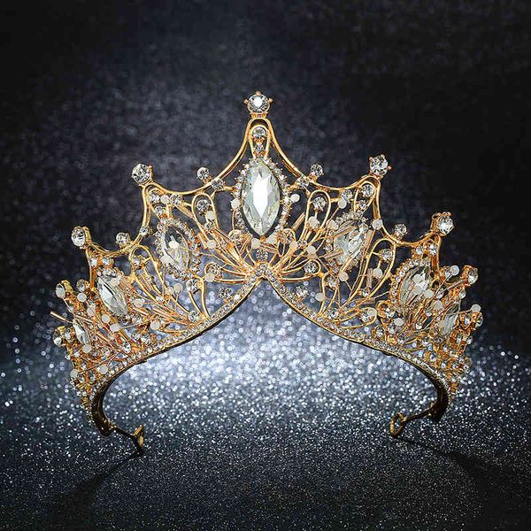 

kmvexo vintage queen princess big crown wedding bridal diadem hair jewelry ornaments for women gold crystal tiara pageant, Slivery;golden