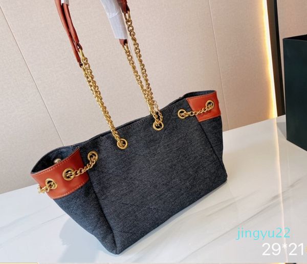 

high-capacity totes women's shopping bag black canvas retro handbag luxury design leather splicing shoudler bags with golden chain