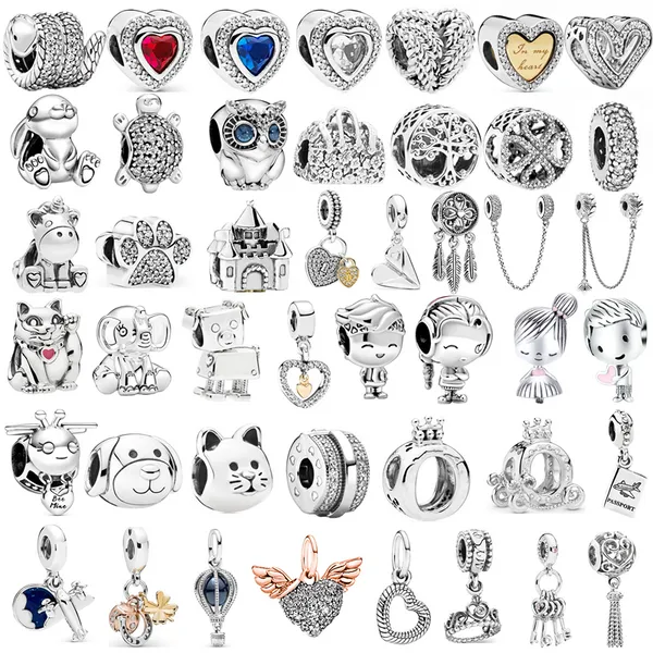 Cor de prata Cadeia de segurança de gatos Lucky cão pata coroa coruja pingente de pingente de pandora pandora pulseiras diy mulheres miçangas originais jóias