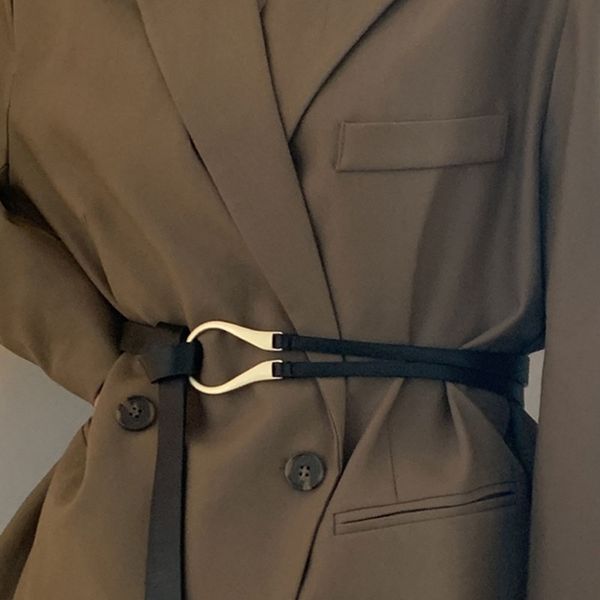 

punk women belt fashion luxury brand gold buckle belts fine pu leather design waist strap for coats dress casual black waistband 210326, Black;brown