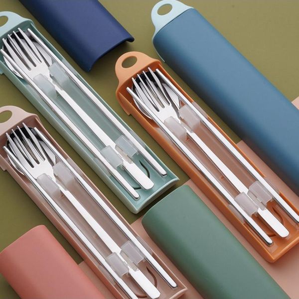 

chopsticks 304 stainless steel tableware spoon fork for camping portable cutlery dinner set dinnerware sets kitchen device