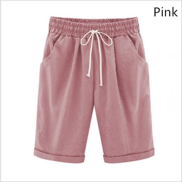 

european american large size thin women pant drawstring five point pure color cotton and linen elastic waist men, Black;white