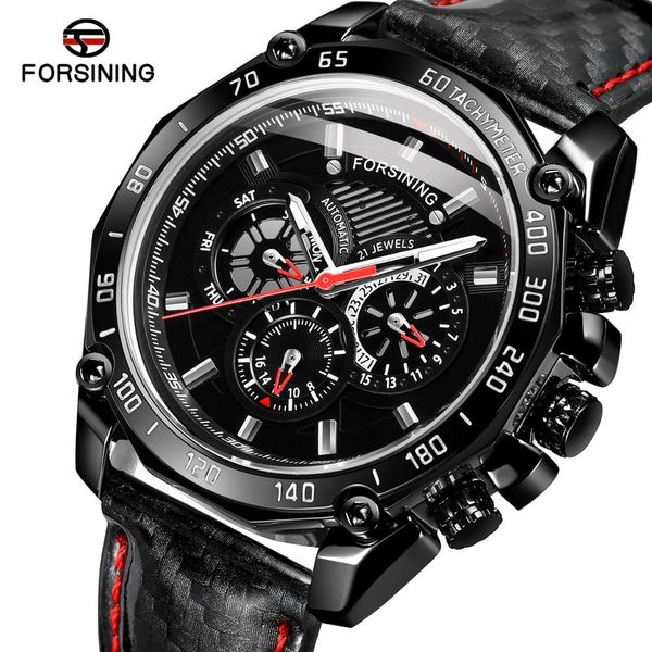 

reflection 2019 new fashion men's watch automatic black 3 dial calendar lighting hand reflecting leather tape mechanical watches, Slivery;brown