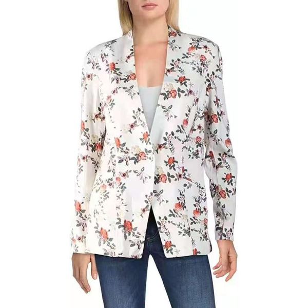 

women's suits & blazers floral print jacket slim blazer casual notched collar long sleeve female coat autumn retro women outerwear, White;black