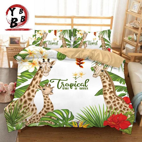 

bedding sets custom size giraffe set twin king  3d pillowcase duvet cover cartoon kids quilt white green bedclothes