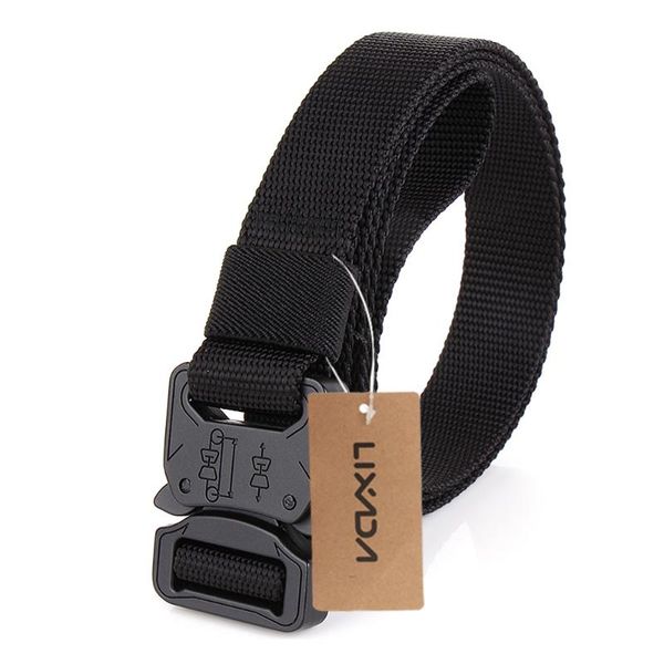 

lixada tactical quick release army training belt with heavy duty buckle for outdoor camping mountaineering climbing hunting waist support, Black;gray