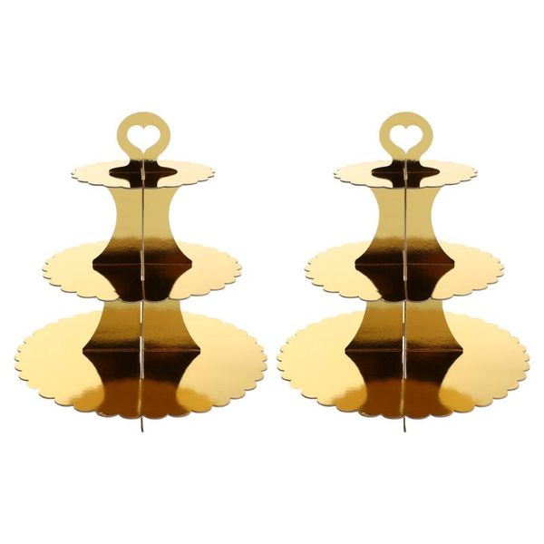 

dishes & plates 2pcs exquisite cake display racks paper three-layer dessert (golden)