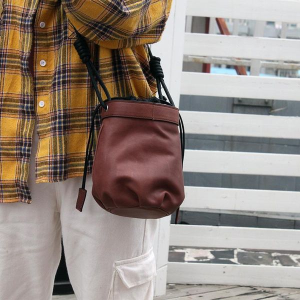 

evening bags pure leather women's bag korean 2021 literary style one shoulder bucket