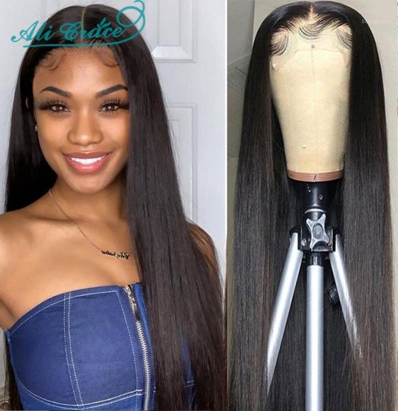 

straight lace closure wigs 6x6 human hair with baby around front for women aligrace wig1, Black;brown