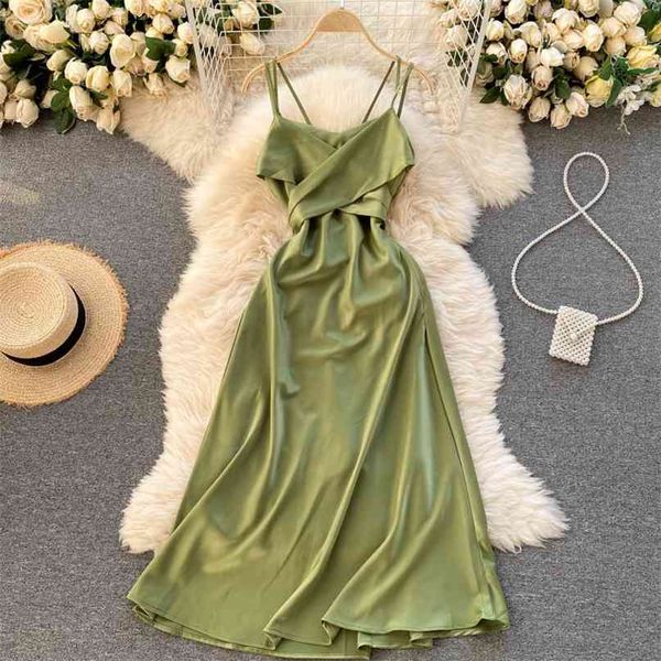 

women fashion ins holiday cross v collar party a-line dress slim lady sleeveless solid color elegant vestidos r566 210527, Black;gray