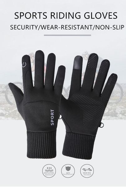 

cycling gloves riding waterproof touch screen winter warm outdoor camping sports full finger motorcycle non-slip men women, Black