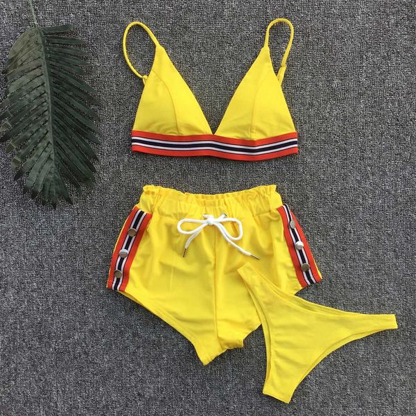 

swimwear bikinis 2021 bra striped tracksuit woman swimsuit 3 pieces padded bathing suit beachwear sport for women, White;black