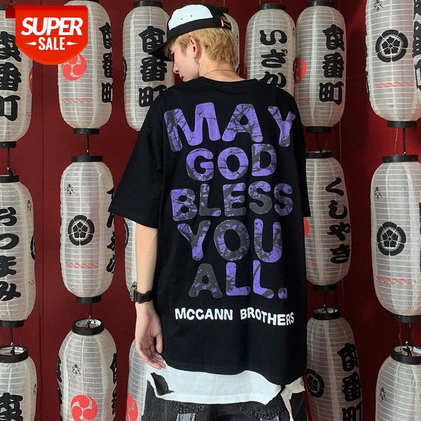 

foam letter printed short-sleeved t-shirt men's bf wind loose half-sleeved pullover round neck #vq0f, White;black