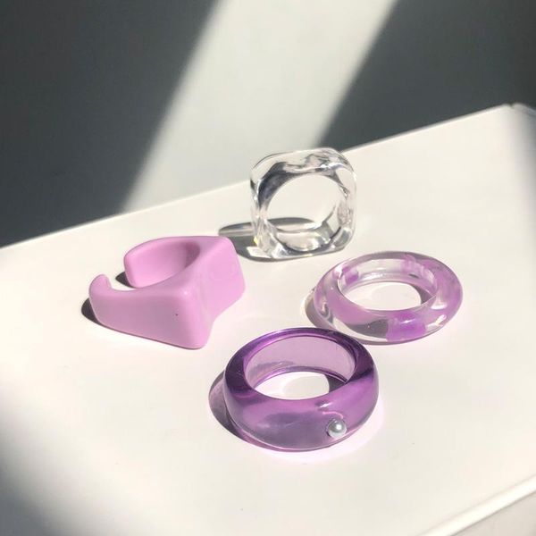 

cluster rings " korean style transparent resin acrylic for women couple female irregular jewelry accessories wholesale gifts, Golden;silver