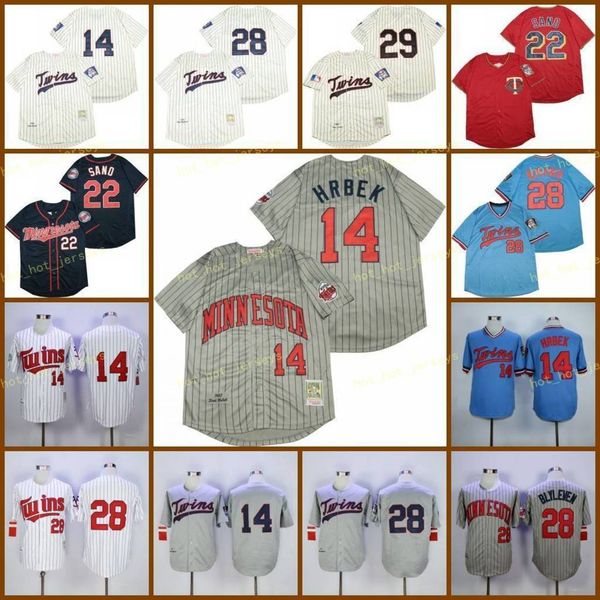 

retired 14 kent hrbek baseball jersey 22 miguel sano 28 bert blyleven 29 rod carew 1969 1970 1987 vintage retro cooperstown mesh stitched, Blue;black
