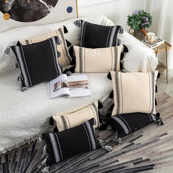 

cushion/decorative pillow boho style cushion cover black ivory handmade neutral decoration 45x45cm/30x50cm for sofa bed grey diam