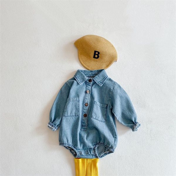 Autumn Baby Toddler Pagliaccetti a maniche lunghe Collar Collare Denim Jeans Pagliaccetto Bambini Bambini Giunti da ragazzi Ragazzi Ragazze Abbigliamento moda 20220223 H1