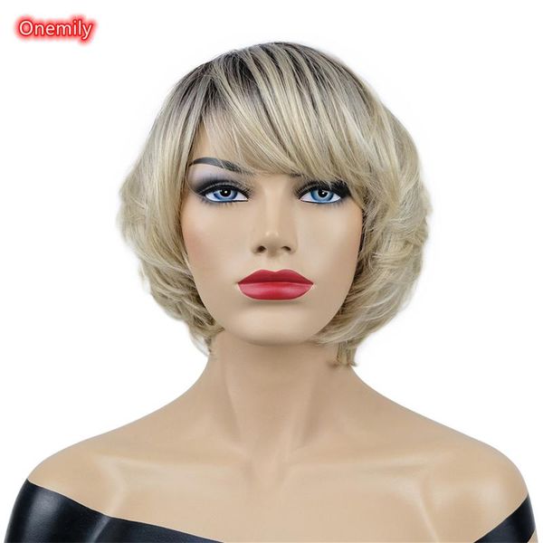 

synthetic wigs onemily short straight layered bob natural hair wig with bangs fashion daily cosplay halloween, Black