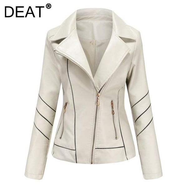 

women's leather & faux [deat] 2021 autumn fashion tide long sleeve turn-down collar solid color splicing loose pu jacket women 13z975, Black