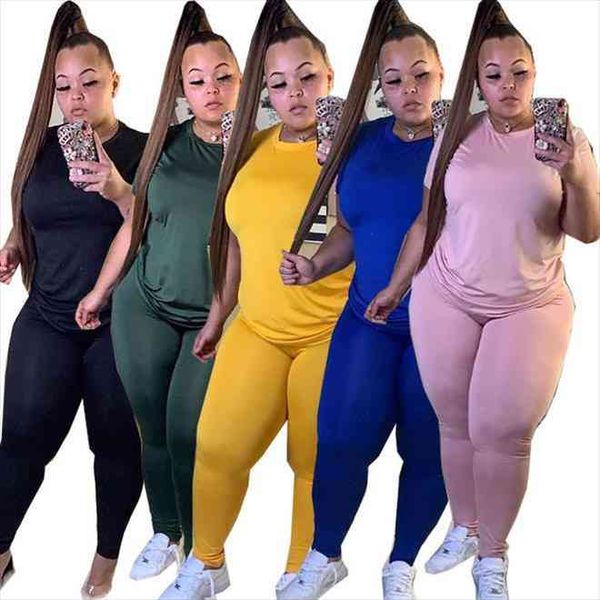

two piece jogging set womens pants plus size 4xl 5xl short sleeve and leggings sport fitness 2 sets suit, White