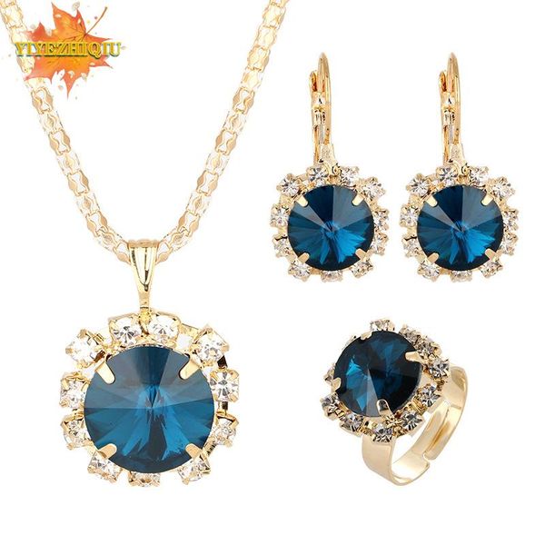 

earrings & necklace christmas gift crystal cz earring ring jewelry set elegant flower pendant anniversary sets, Silver