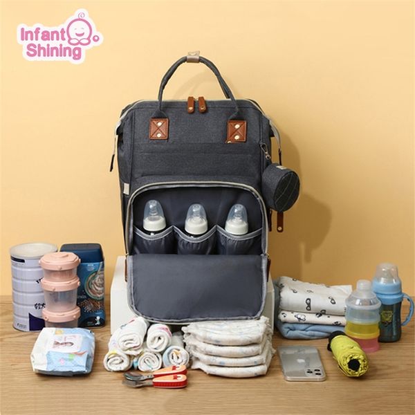 Infantil Brilhante Bebê Fralda Sacos Carrinho de Carrinho de Carrinho Mãe Grande Capacidade Viagem Nappy Backpacks Enfermagem Lightweight À Prova D 'Água 220225