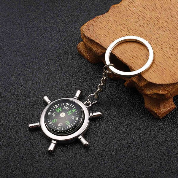 

keychains creative boat rudder compass key ring car men's and women's chain, Silver