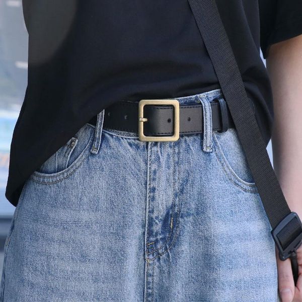 

Women Belts Golden Silver Square Buckle PU Leather Girls Waist Strap All-match Jeans Trousers Thin Casual Waistband, Black;brown