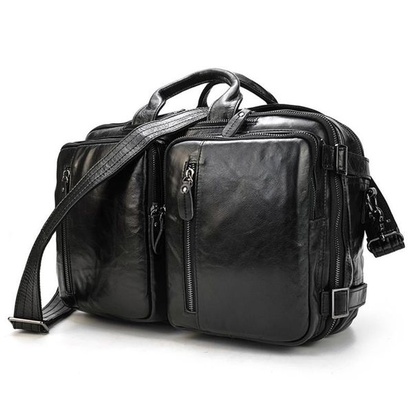 

genuine leather briefcase for men multifunctional cowhide travel bag 3 in 1 office bagpack work man shoulder briefcases