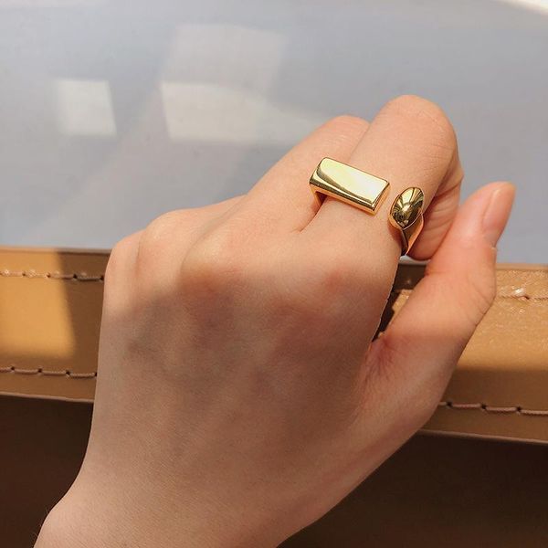 

cluster rings hangzhi 2021 trendy geometric minimalism type d glossy ball opening golden for women girl party travel jewelry gifts, Golden;silver