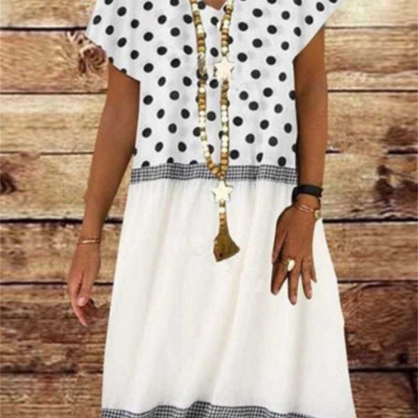

women's casual dresses summer v-neck dot contrast drs, Black;gray